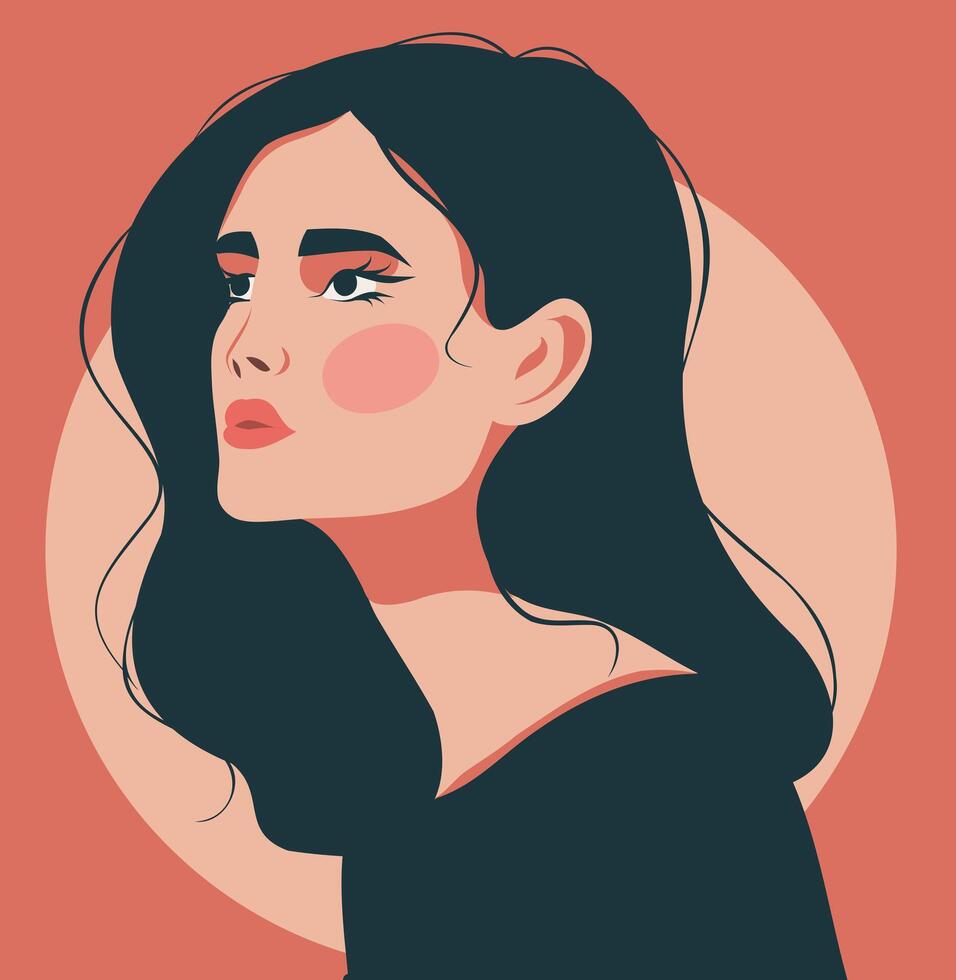 flat illustration of bright female avatar portrait on pink background. Avatar icons user profile media, design and development of websites and applications, icons vector