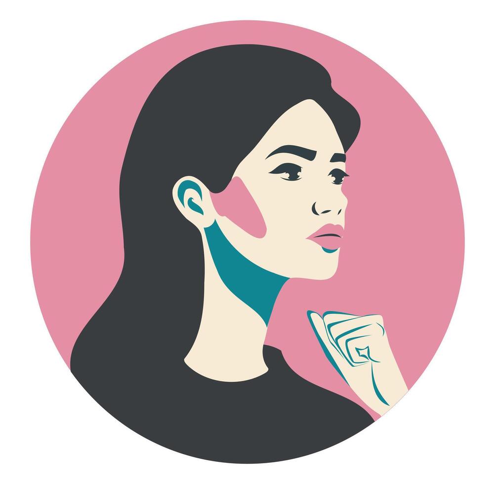 illustration, avatar, portrait of a woman, girl shows fist, feminism, freedom struggle, protest concept, protection of women's rights, symbol of female power. vector