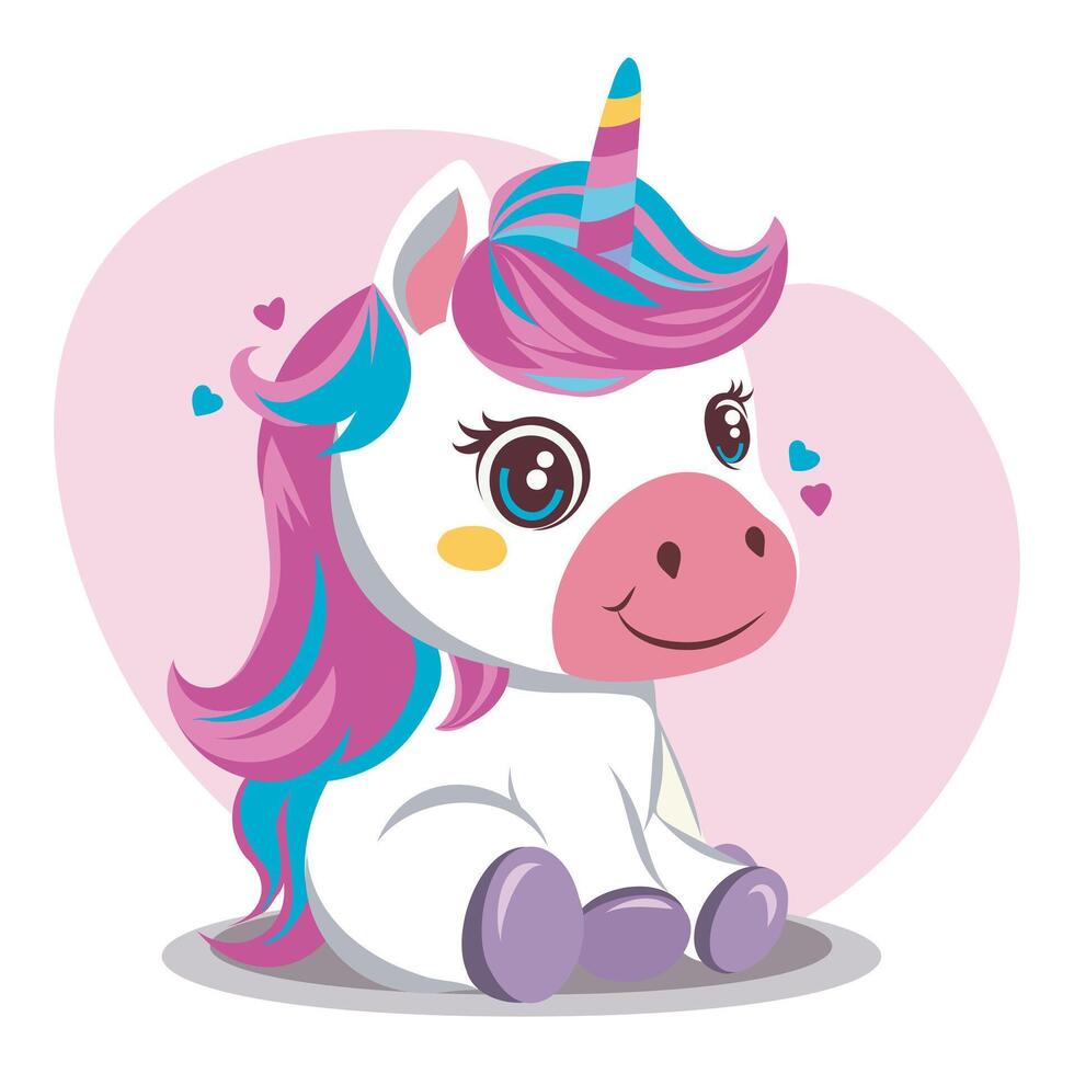 cute cartoon character magic unicorn with rainbow mane and tail. illustration isolated on white background. For sticker, card, decoration, print, design, poster. vector