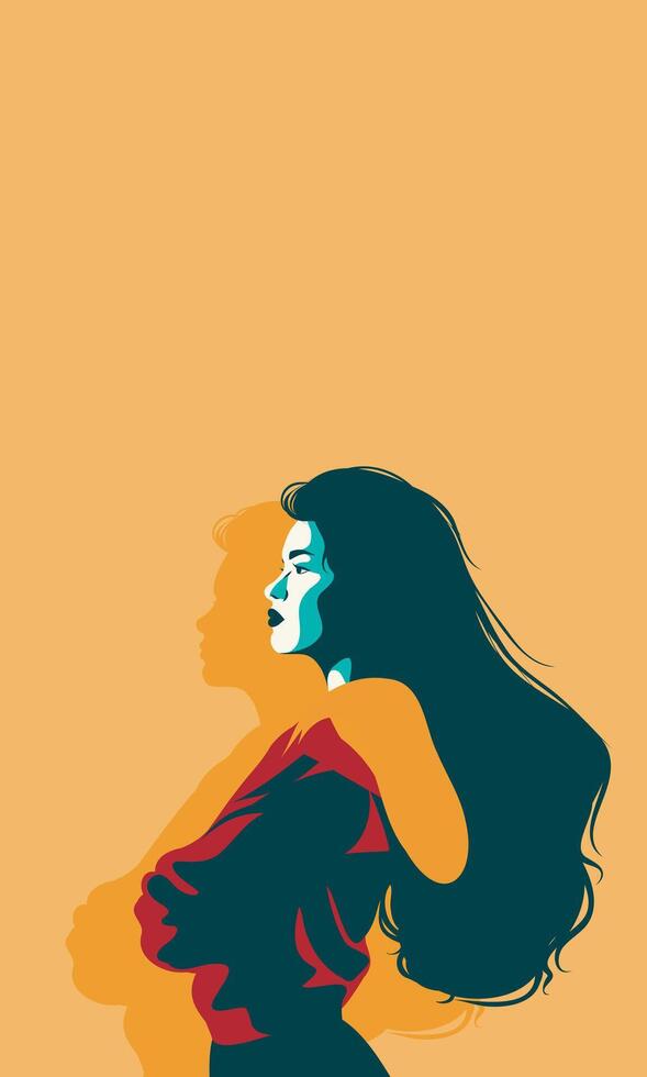 illustration, banner with place for text, women's day, strict serious woman stands in a protest pose, feminism, freedom struggle, protest concept, protection of women's rights vector