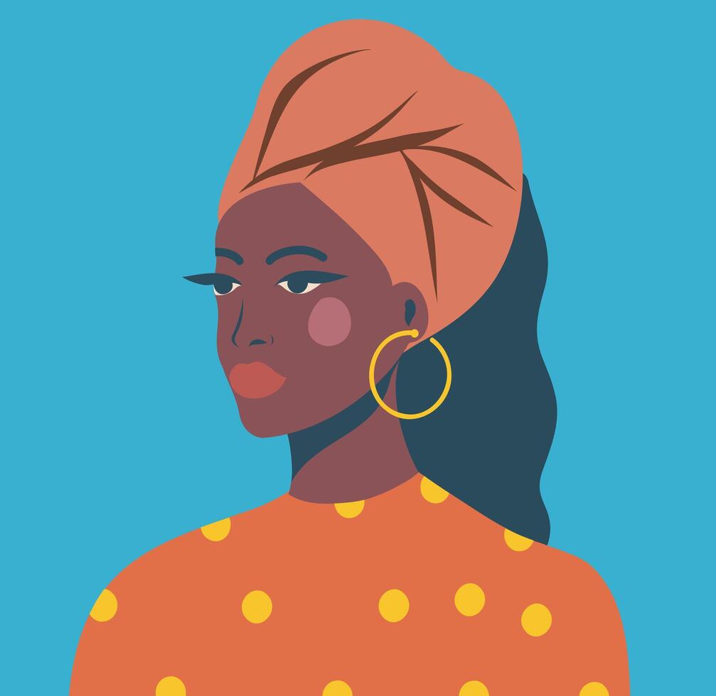 portrait of African American woman. Modern bright portrait of woman avatar for social networks flat style and abstraction. Modern minimalist illustrations for interior design and web design. vector