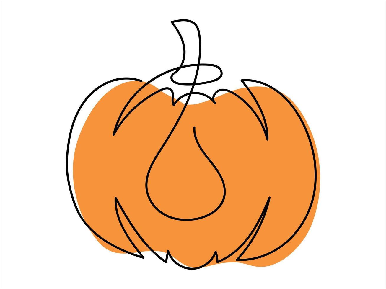Pumpkin illustration in continuous one-line drawing style isolated on a white background. Concept of autumn, harvest season, Halloween decor, Thanksgiving, minimalist line art vector