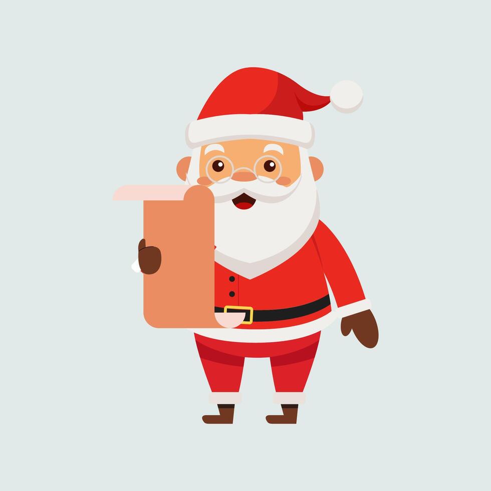cartoon illustration of cute Santa Claus character checking list. Christmas winter holiday flat design element vector