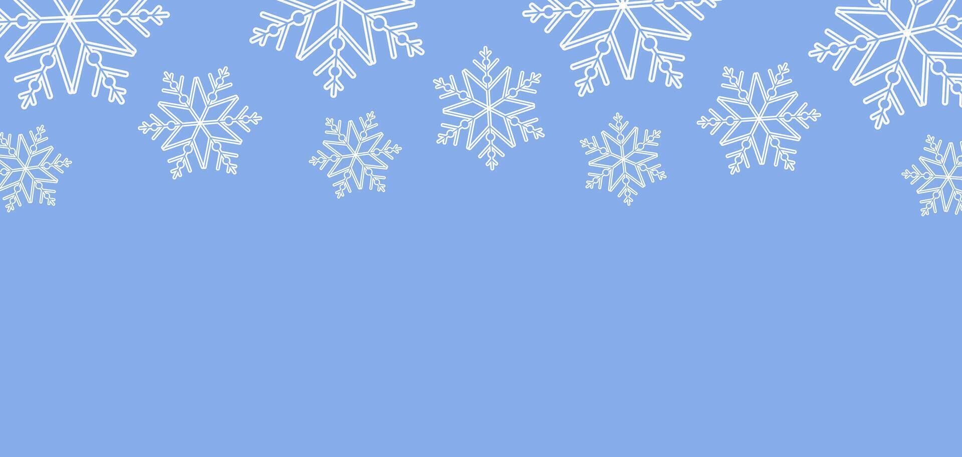 Horizontal background with white snowflakes. Christmas, New Year or simply winter theme banner with empty space for text. vector