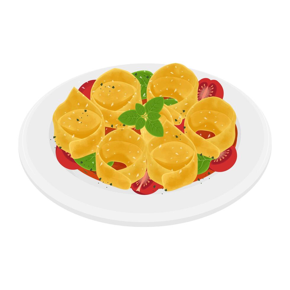 Illustration Logo Clipart Tortellini al Ragu or Tortellini Bolognese on a white plate vector