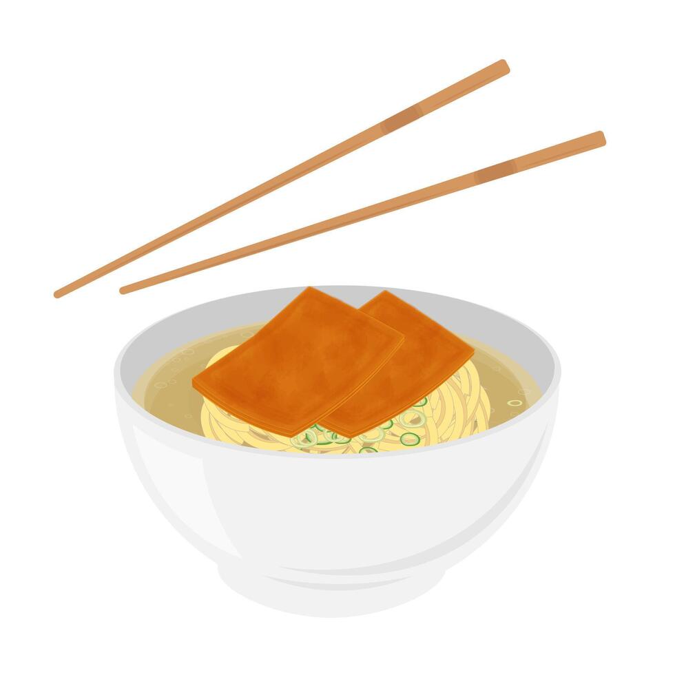 Illustration Logo Clipart kitsune udon noodles japanese cuisine with aburaage toping vector