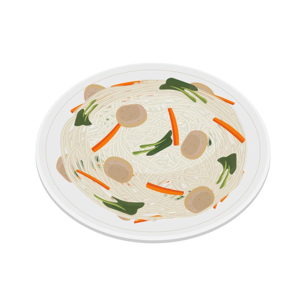 Illustration Logo Clipart Levitation Delicious bihun mee hoon or bifun on a white plate vector