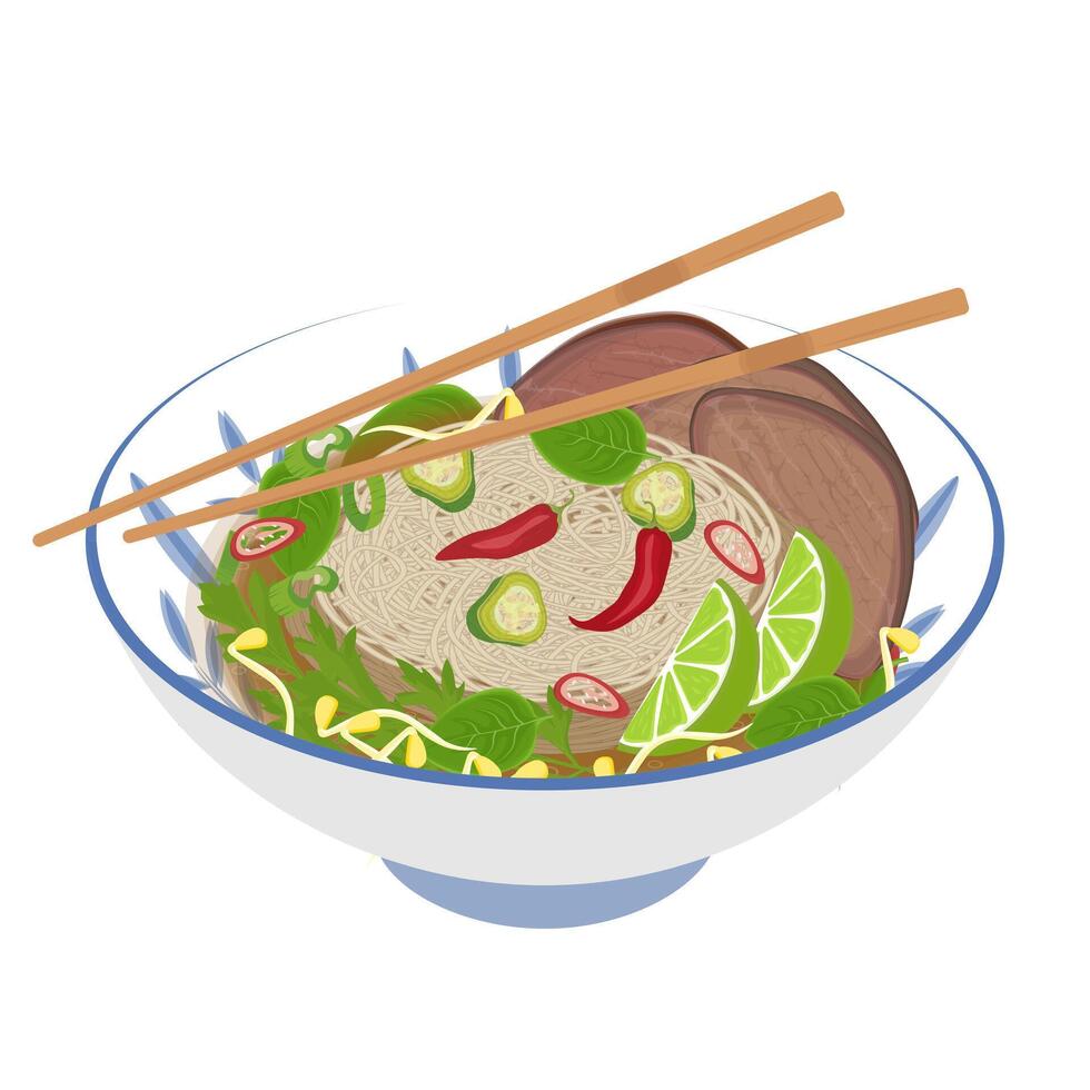Illustration Logo Clipart Vietnamese rice noodles Pho Noodles or Pho bo Noodles vector