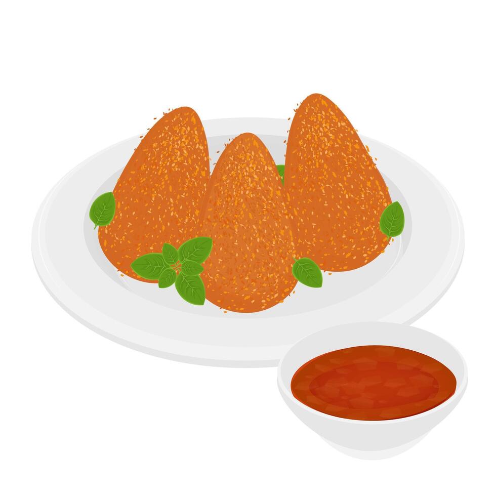 Illustration Logo Clipart Sicilian Arancini with tomato sauce vector