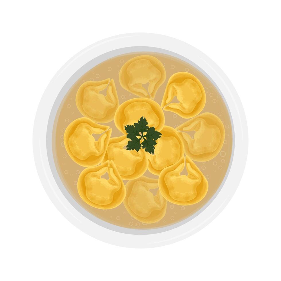 Illustration Logo Clipart Top View Tortellini Soup or Tortellini en Brodo vector