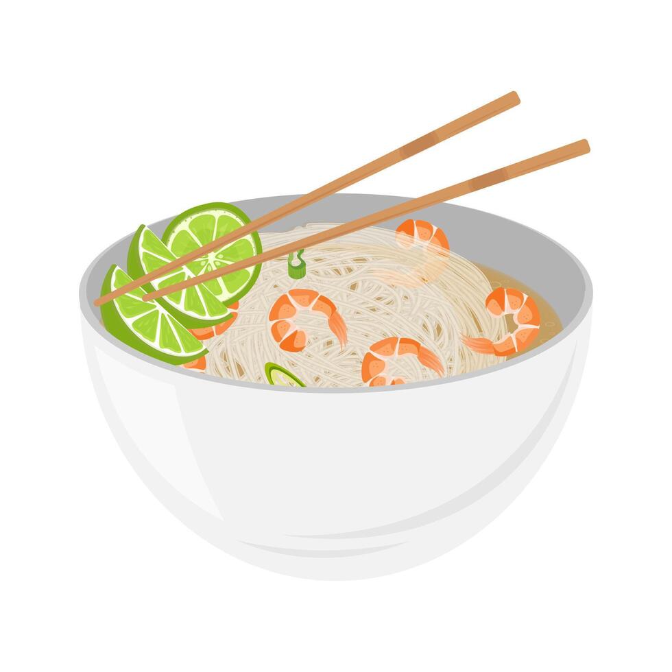 Illustration Logo Clipart Bihun Bee hoon mee hoon or rice noodles soup with chopstick vector