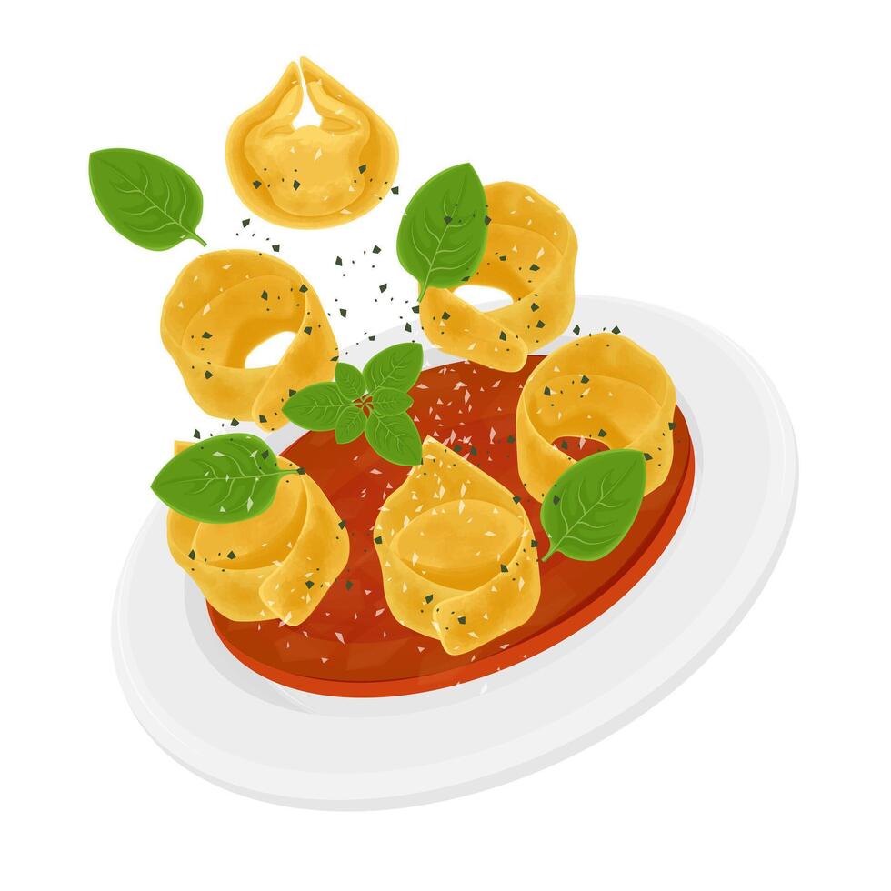Illustration Logo Clipart Levitation Tortellini al Ragu or Tortellini Bolognese vector