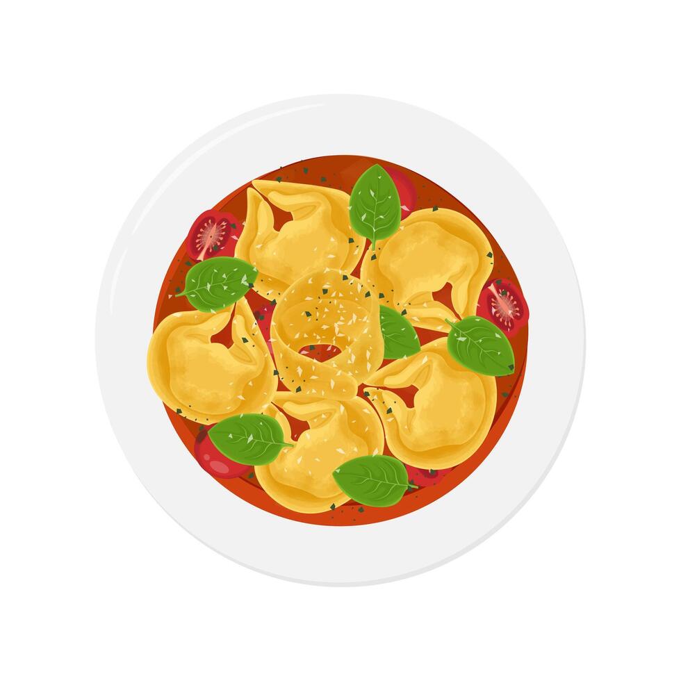 Illustration Logo Clipart Top View Tortellini al Ragu or Tortellini Bolognese vector