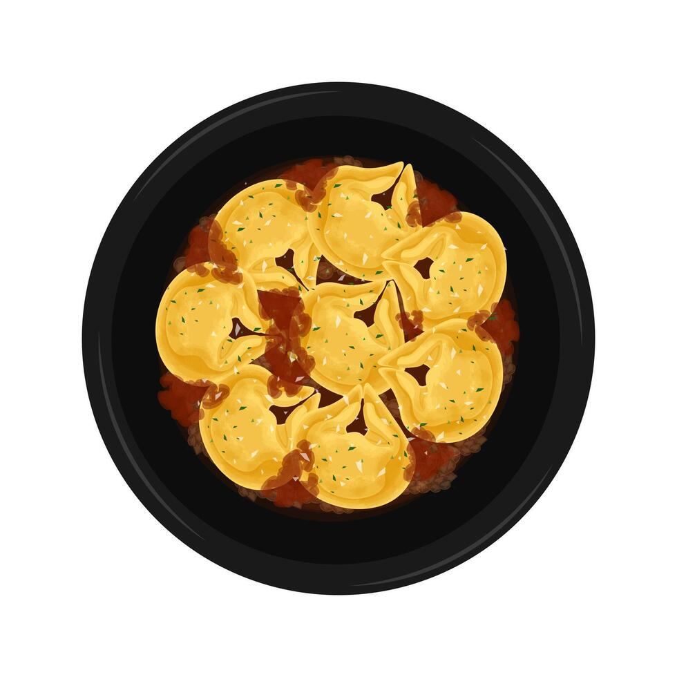 Illustration Logo Clipart Top View Tortellini al Ragu vector