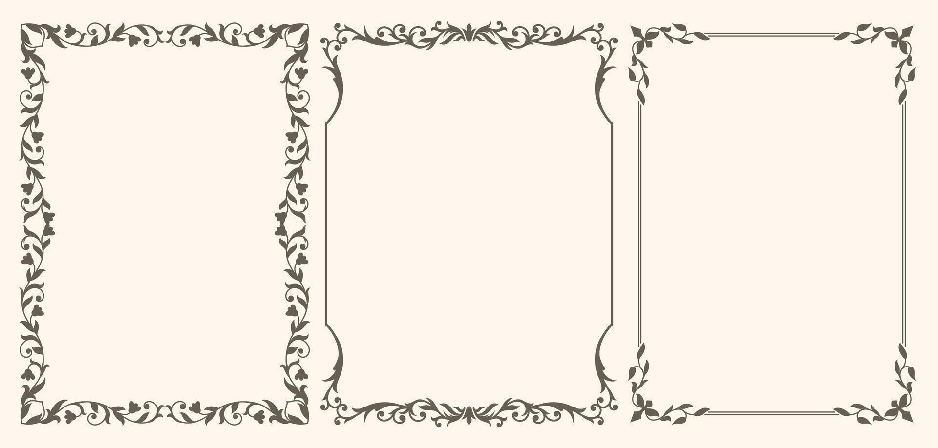 Set of frames with floral ornament vector