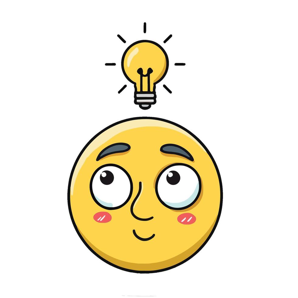 Happy Emoticon with Lightbulb - Idea, Inspiration, Creativity Concept vector