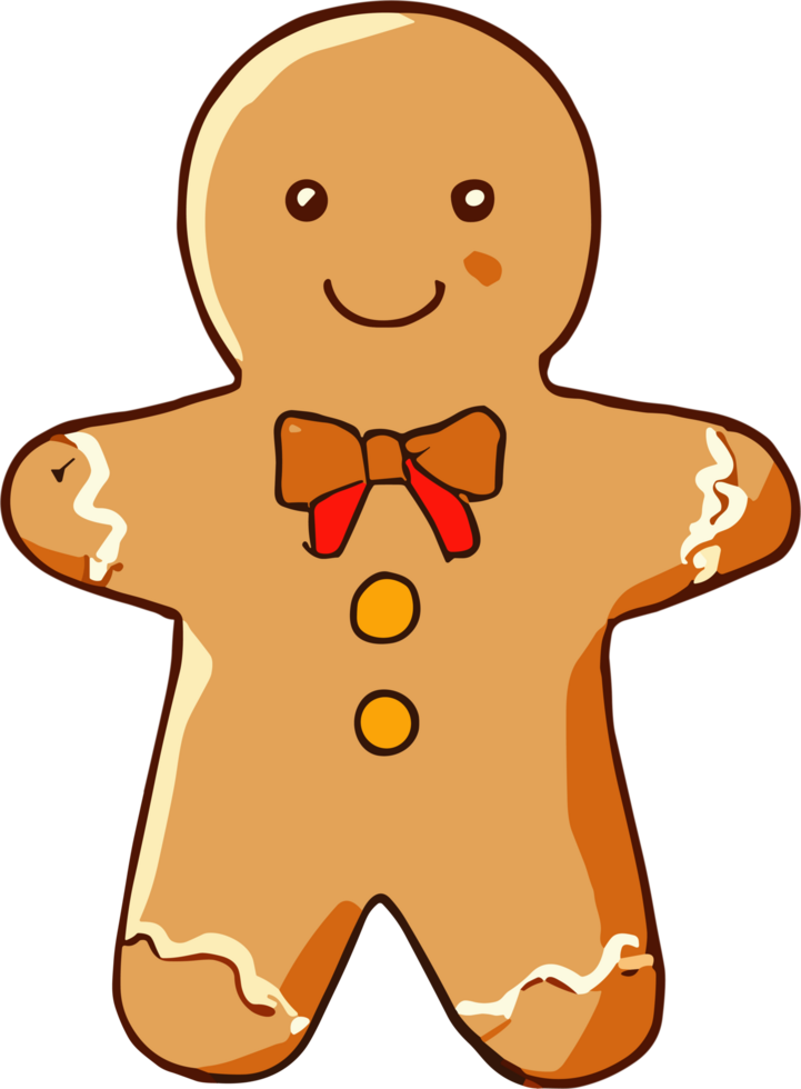 Smiling Gingerbread Man with Bow Tie - Transparent Background for Christmas and Holiday Designs png