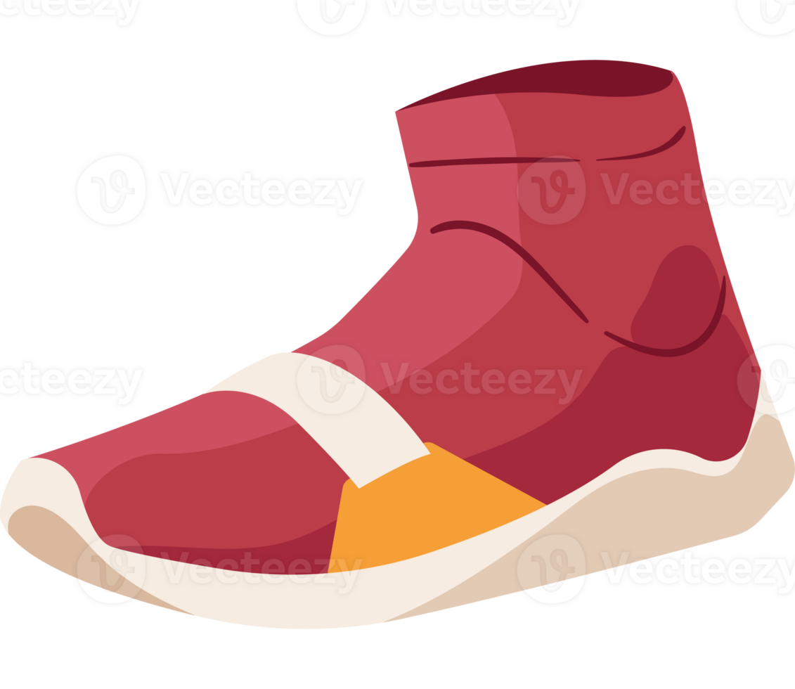 A red shoe with orange and yellow stripes png