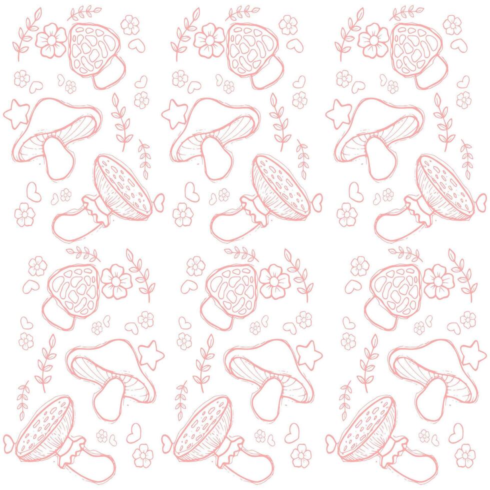 random mushrooms doodle patterrn vector