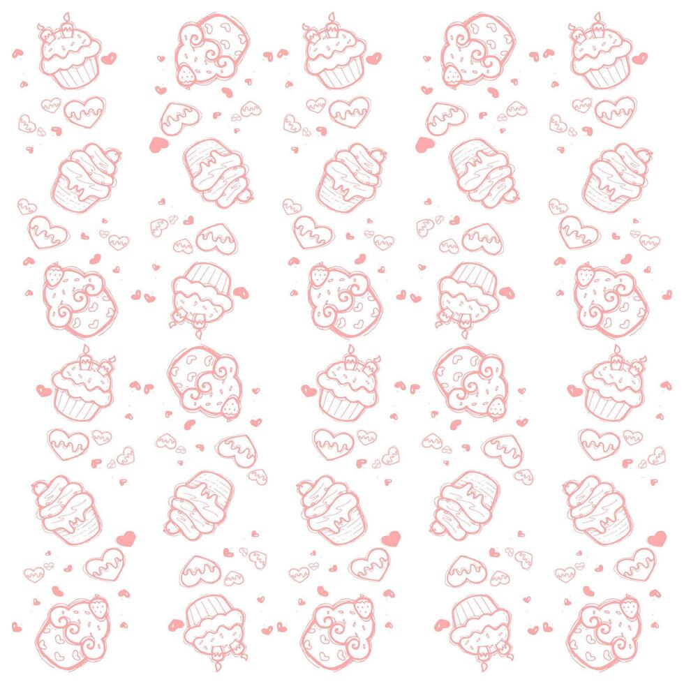 doodle cupcake pattern vector