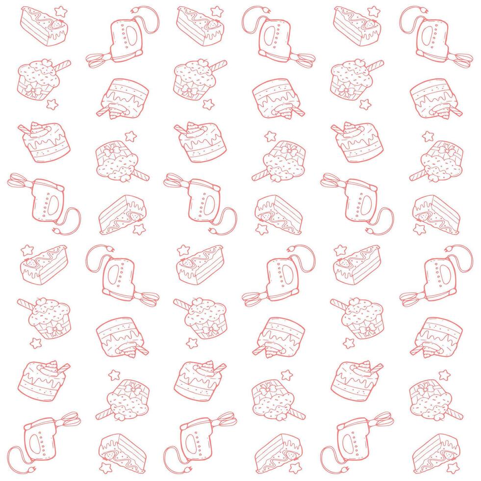 birthday cake doodle pattern with mixer vector