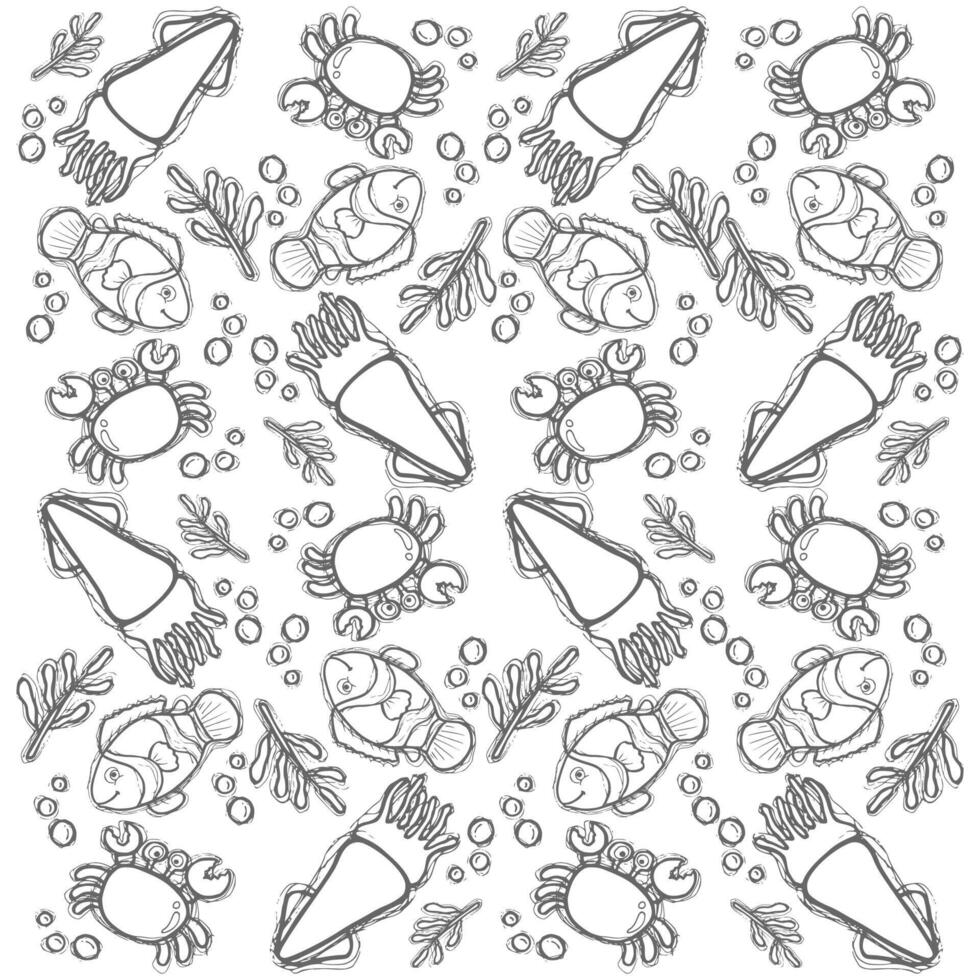 marine animals doodle pattern vector