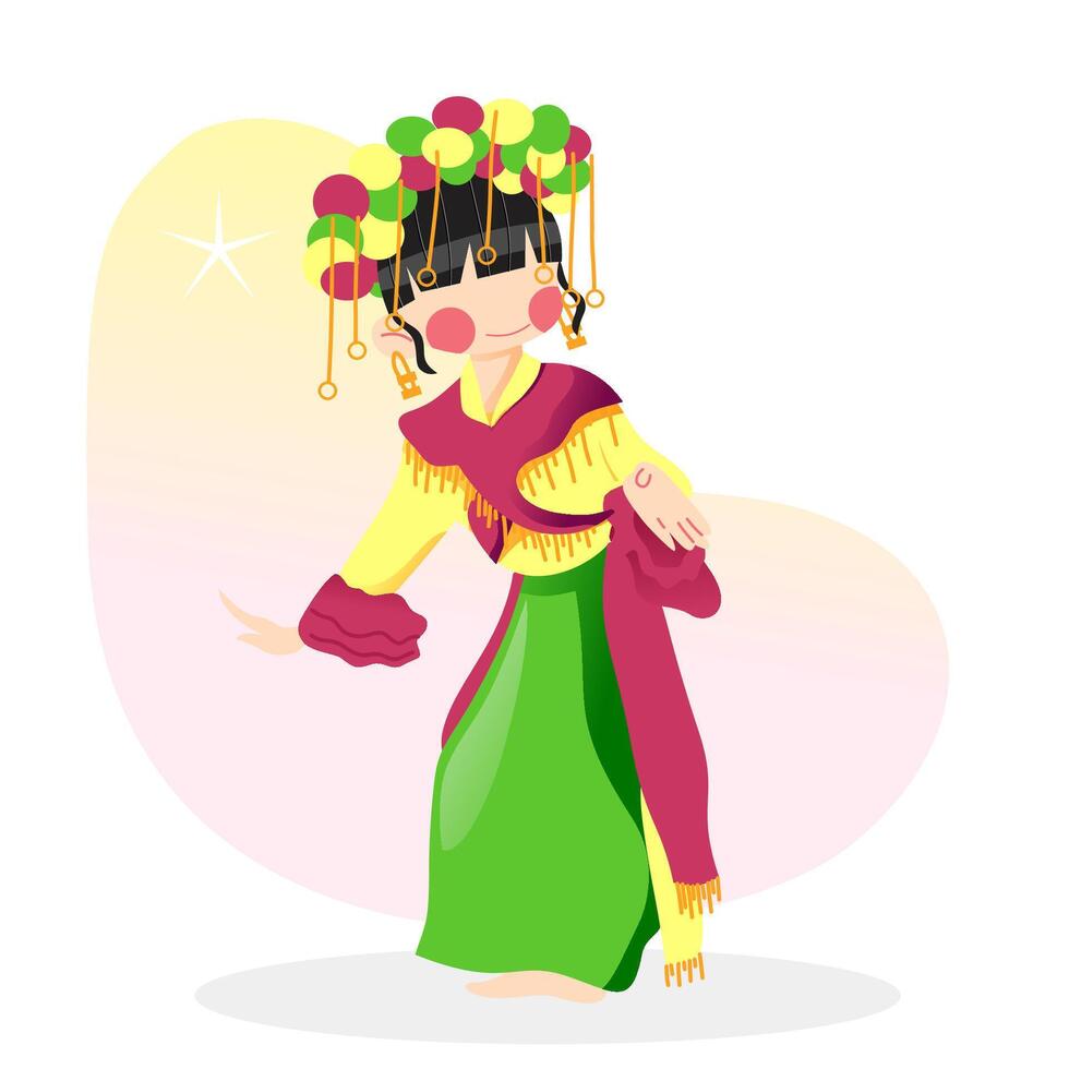 Cokek traditional dance from indonesia vector