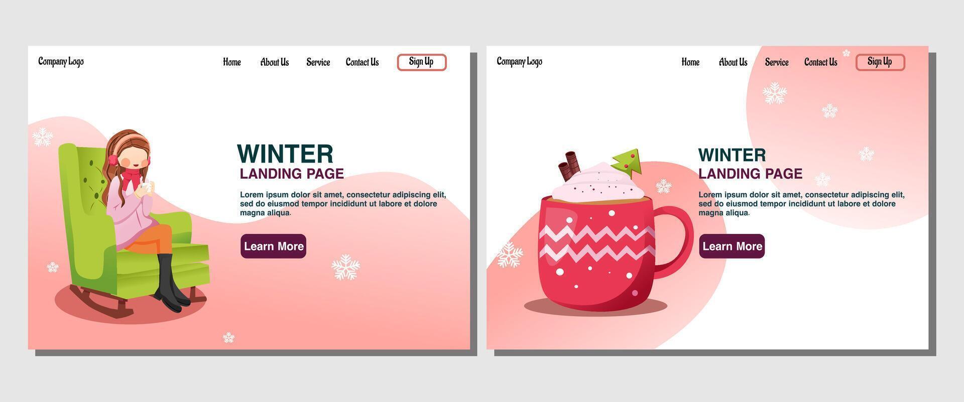 Landing page of winter season illustration with women and her cofee vector