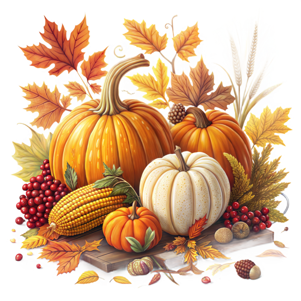 Happy Thanksgiving food on autumn background. png