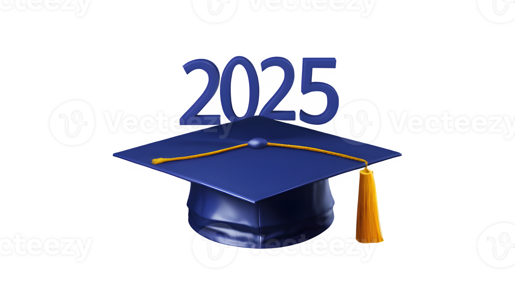 3d text 2025 with graduate cap on the top isolate on transparency background png
