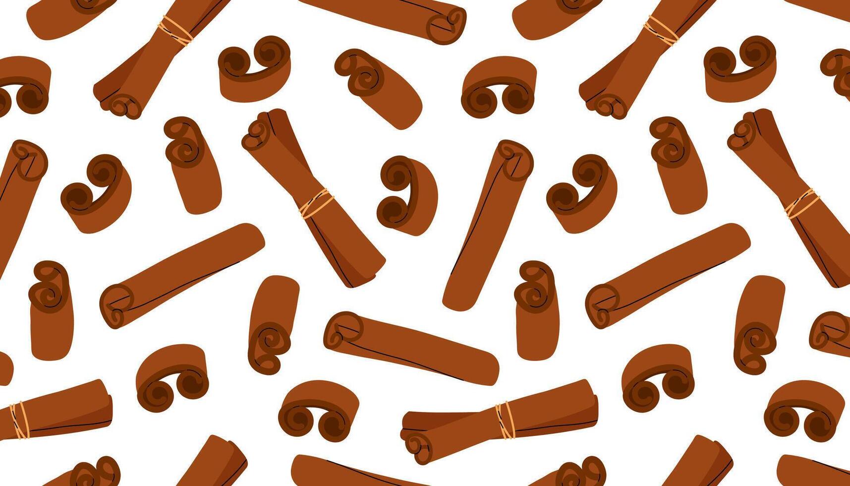 Dried cinnamon. An ingredient for drinks, baking or other cooking. Natural Indian spice. Seamless pattern for textile, wrapping paper, background. vector
