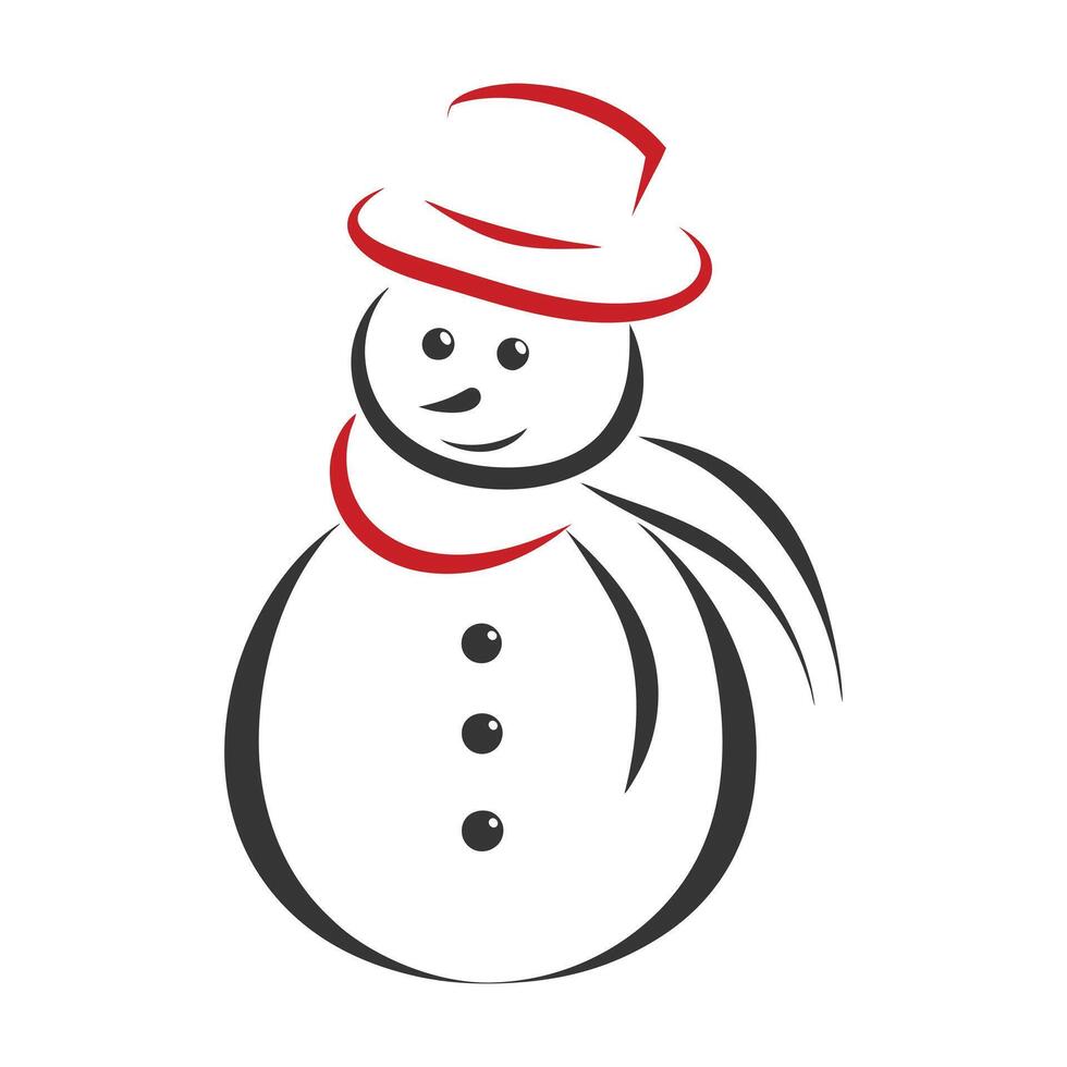 Clean Monochromatic Design of a Snowman with Flowing Outlines vector
