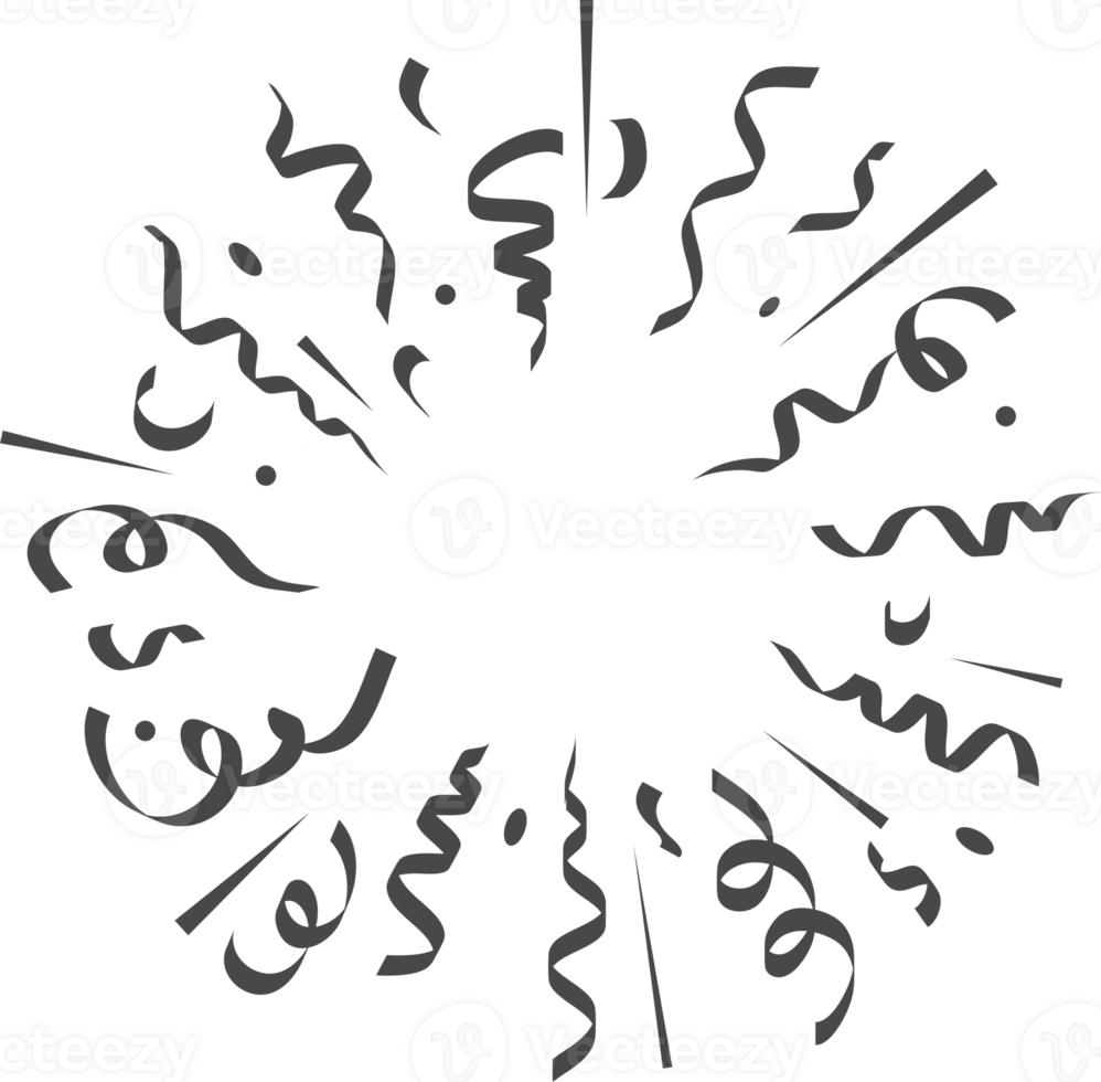 Confetti explosion. Silhouettes of paper ribbons and burst with serpentine. Birthday party and carnival festive elements for design png