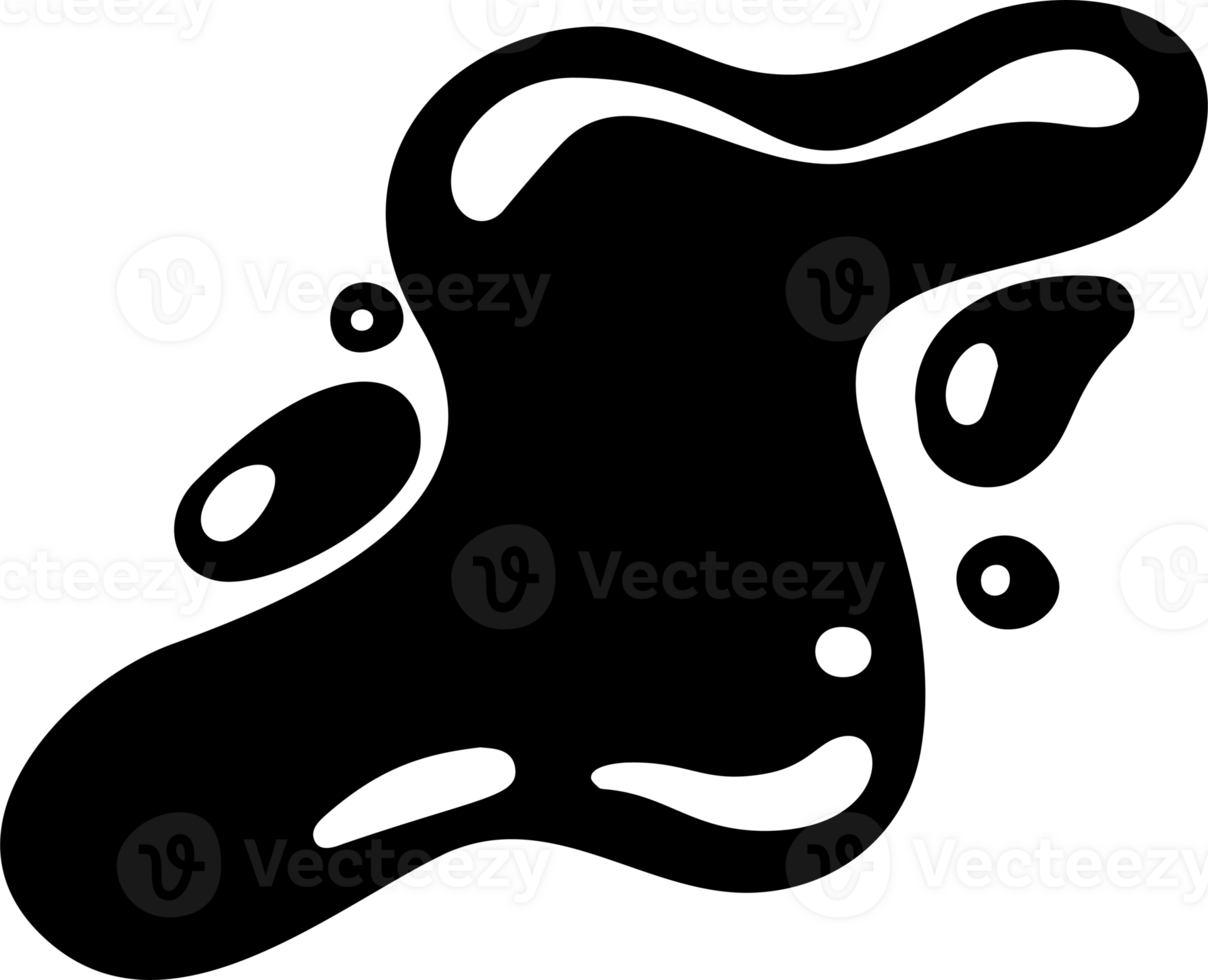 Abstract blob shape. Organic liquid random wavy form. Irregular fluid black spot and bubbles. Glossy elements. Trendy drops silhouettes. Modern Y2K swirl amoeba splotch. png