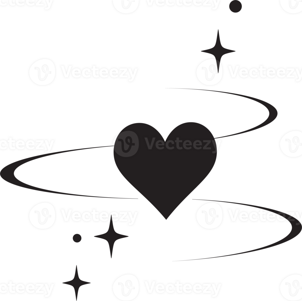 Y2K heart icon. Star shapes. Symbols of love. Outline cosmic design element. Cute retro romantic element of magic sparkles. Abstract celestial 90s decoration png
