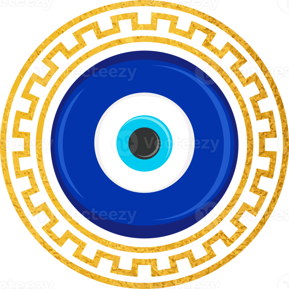 Evil eye blue Turkish symbol. Magic nazar bead. Greece and Turkish amulet esoteric design for luck and protection with golden frame png