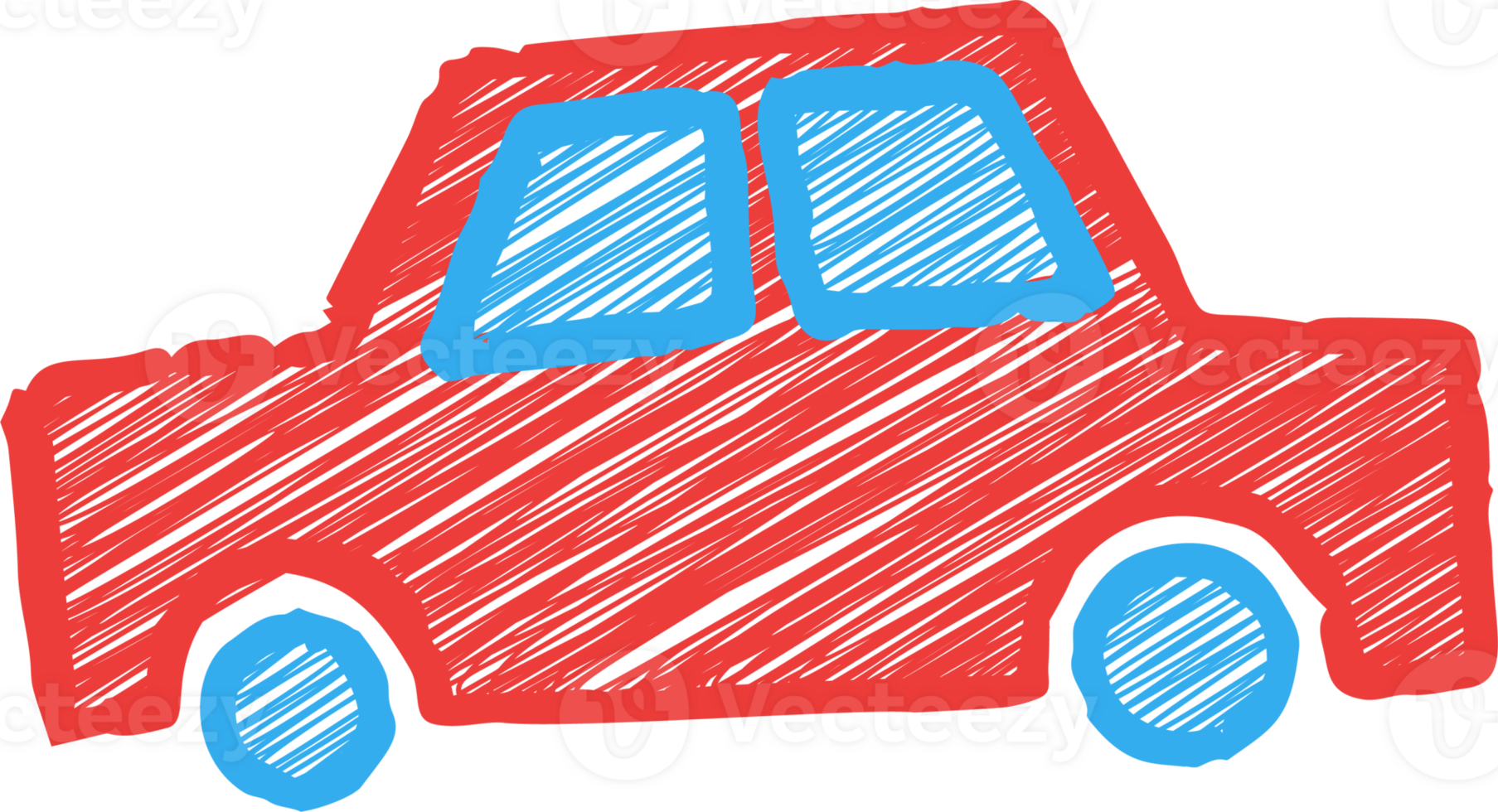 Kids crayon doodle car. Colored pencil school illustration. Cute child sketch. Chalk hand drawn summer cartoon painting png