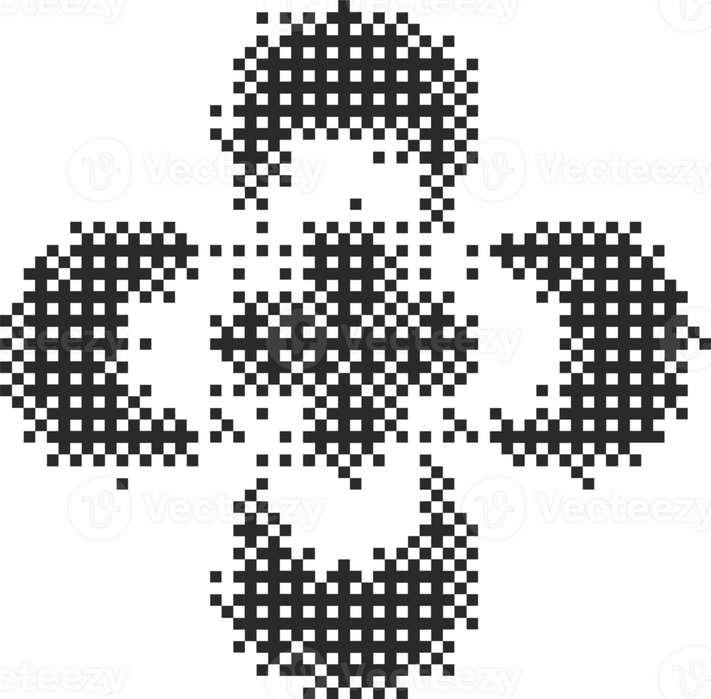 Pixel pattern shape. Textured flower with bitmap Y2k dither gradient. Retro star with old computer game graphic effect. Halftone grunge illustration png