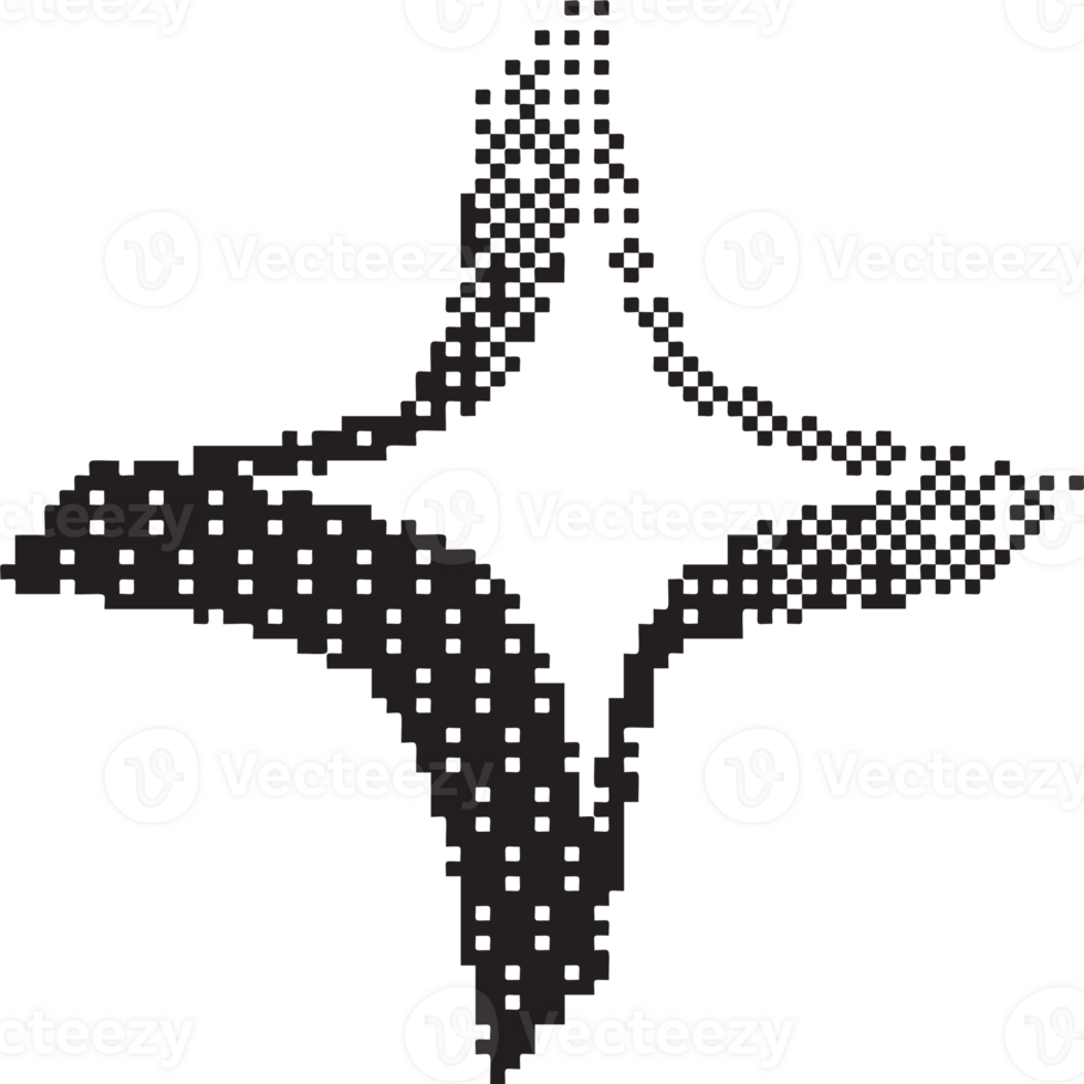 Bitmap pattern star shape. Halftone gradient element. Y2k graphic abstract icon. Dither noisy grunge texture. png