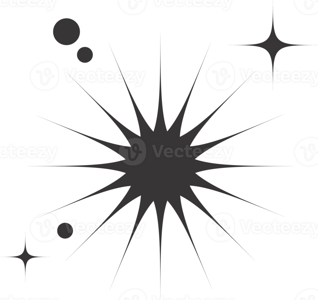 Star icon. Bling and sparkle shapes. Retro Y2K graphic design elements. Vintage twinkle starburst. Abstract simple 70s black Christmas symbol png