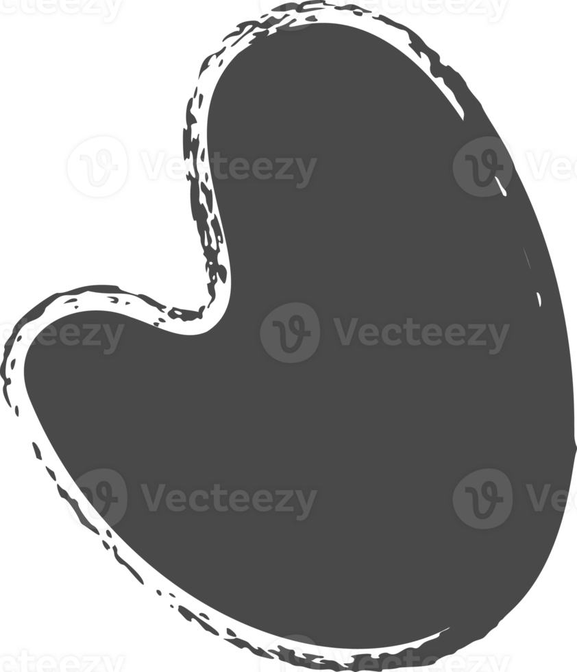 Brush stain, abstract paint shape with grunge texture. Round black ink splash. Irregular organic blob. Oval liquid rough element. Doodle blot block png