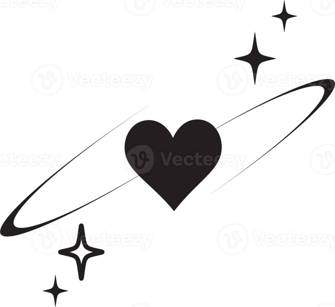 Y2K heart icon. Star shapes. Symbols of love. Outline cosmic design element. Abstract celestial 90s decoration. Cute retro romantic element of magic sparkles. png