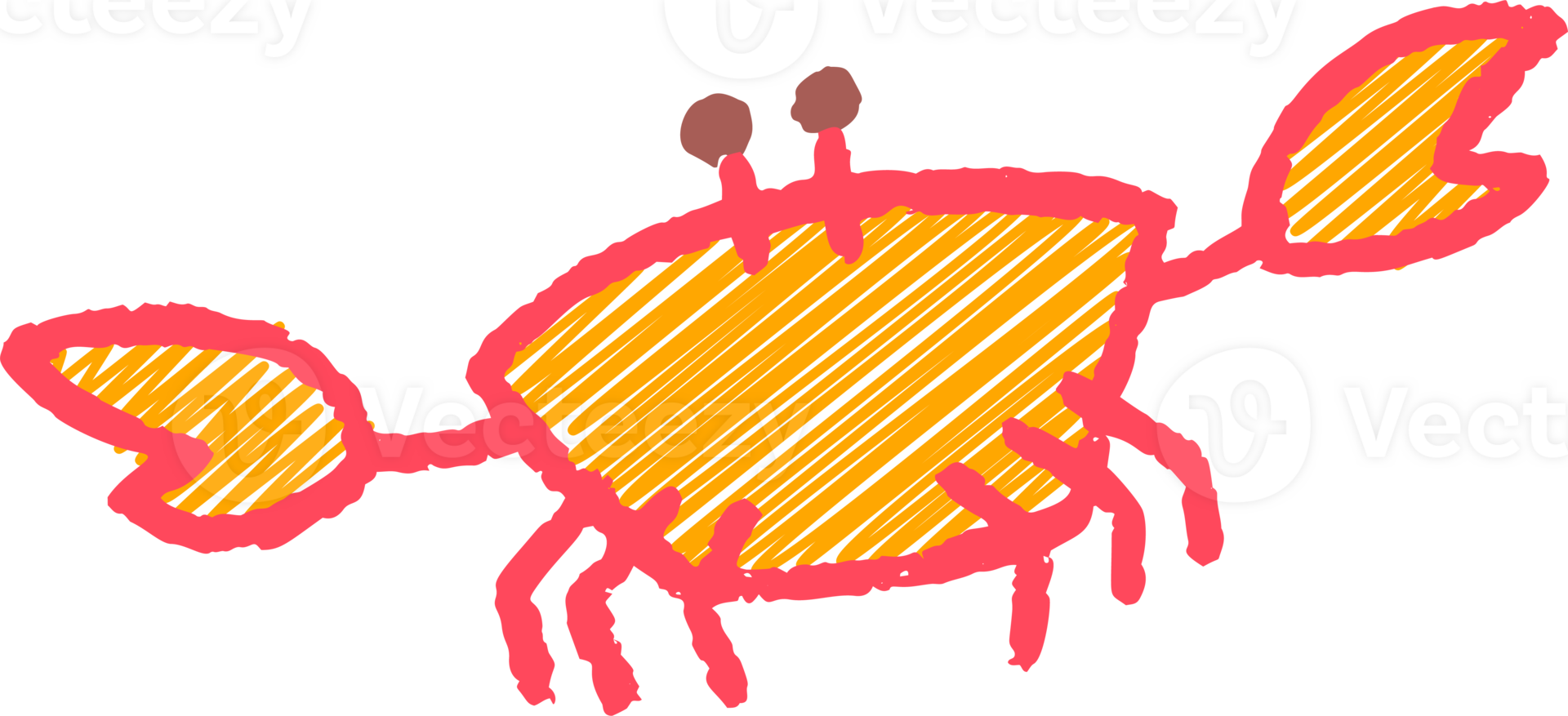 Crayon kids summer drawing. Pastel crab illustration. Chalk and colored pencil hand drawn png