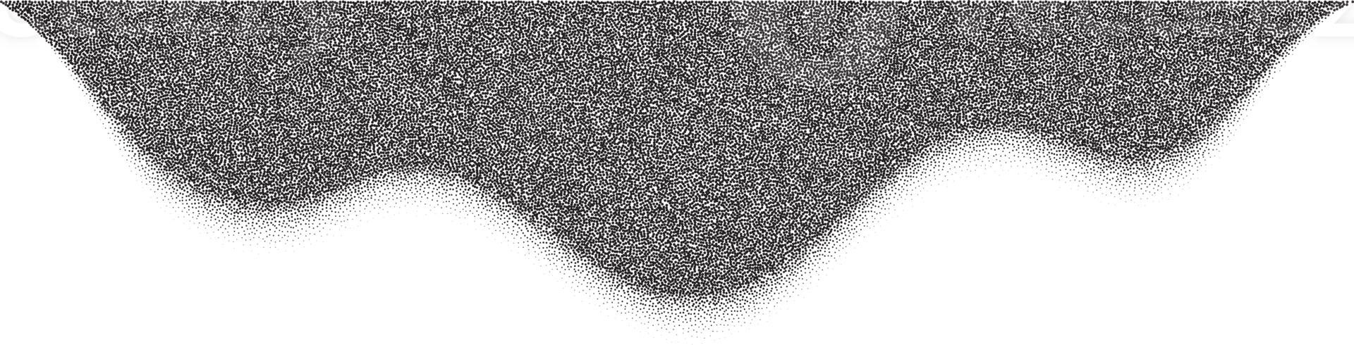 Dotted corner. Noise gradient fade stipple effect. Halftone grunge gradation shadow. Gritty grain border. Black wavy shape png