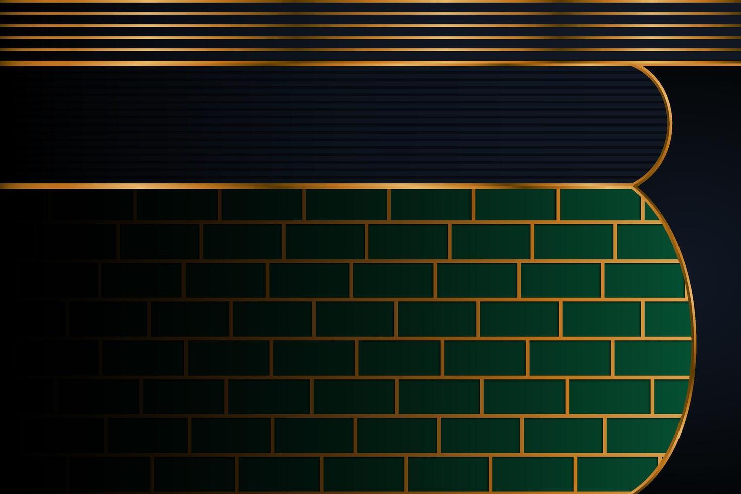 Green, gold and Blue colors overlap layer on dark space for modern geometric background design. brick and gold line pattern. vector