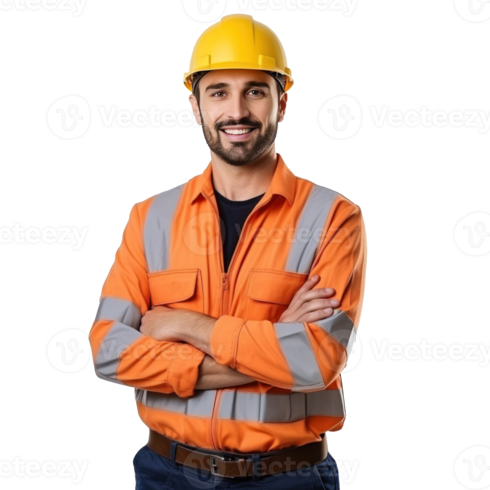 Portrait of a smiling man in an orange safety vest png