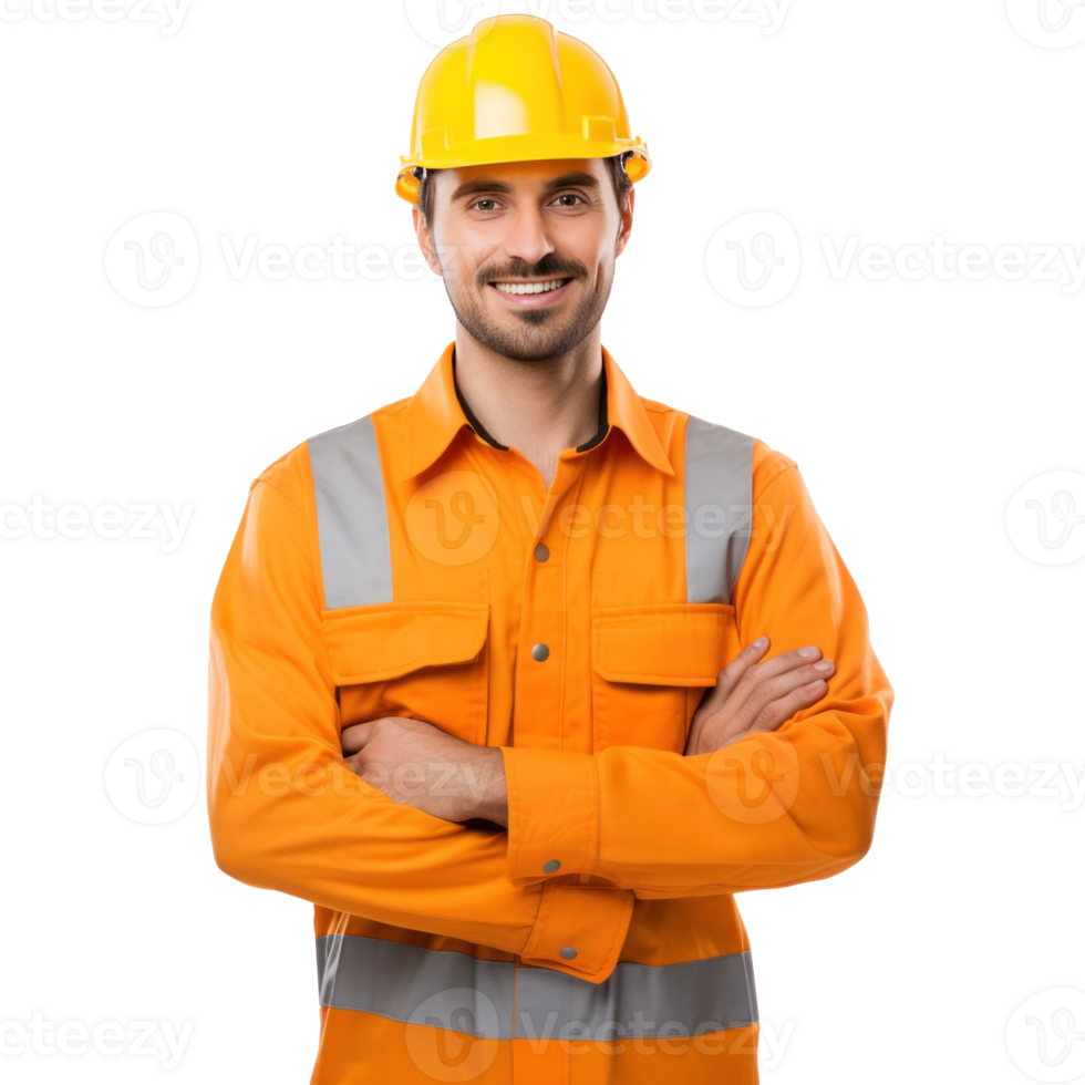 A man in an orange work uniform png