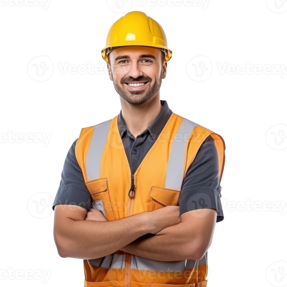 A man in an orange vest and hard hat png