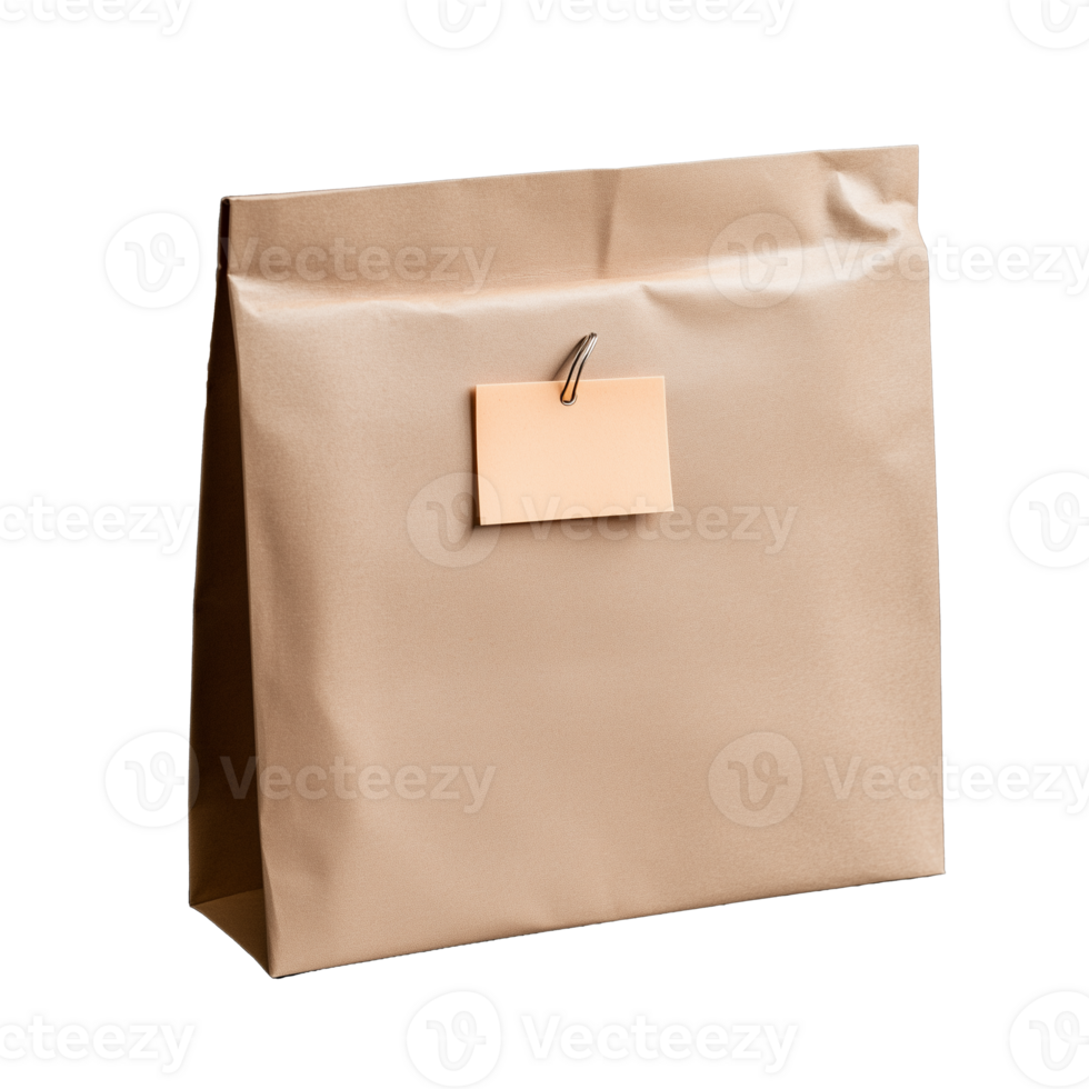 Brown Paper Bag with Tag on Transparent Background png