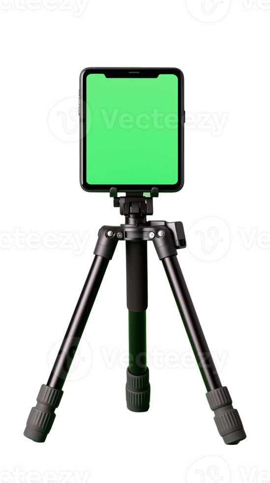 Smartphone tripod with green screen display on transparent background png
